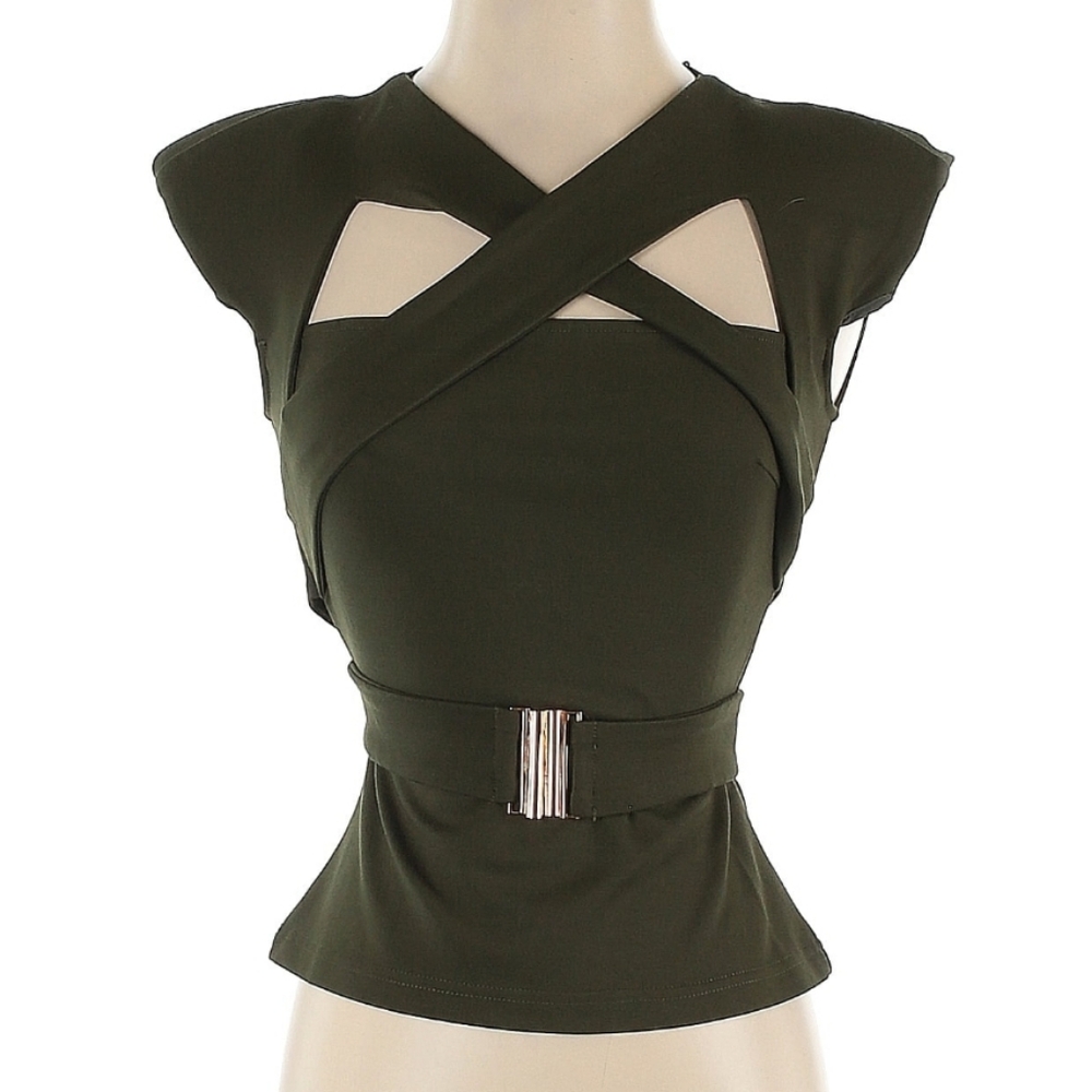 Karen Millen Olive Green Cutout Waist Belt Top